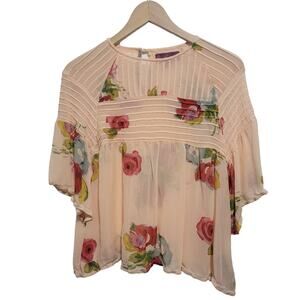 Sweet Sinammon Juniors Semi Sheer Peach Floral Boho Top Size Large